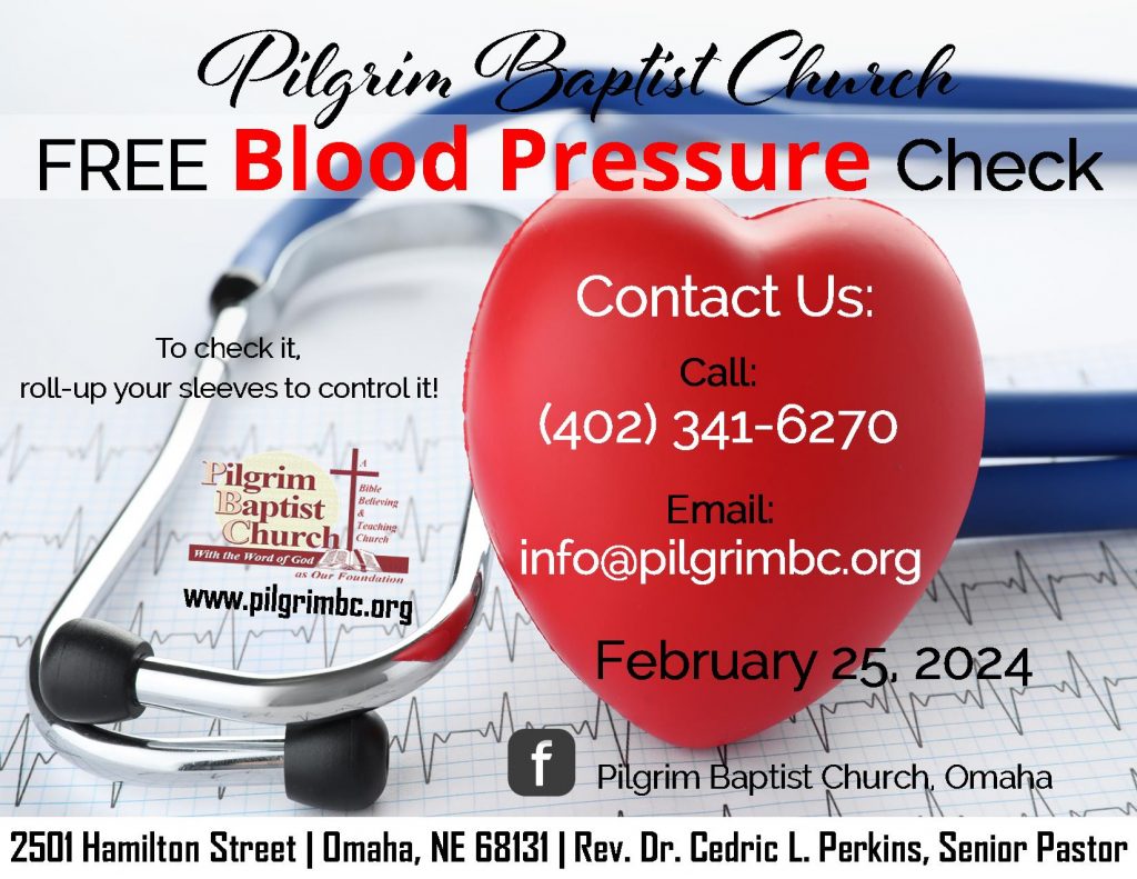 Free Blood Pressure Check is the words written.  The heart image and heart readings are shown with a stethoscope.